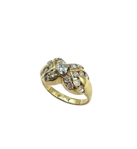 14k Yellow Gold 1 ctw Diamond X Ring