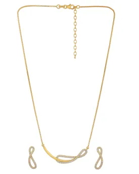 18kt Gold Plated with CZ Bar Infinity Necklace and Earring set for women