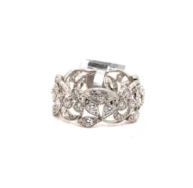 18KW Diamond Floral & Leaf Pattern Fashion Ring