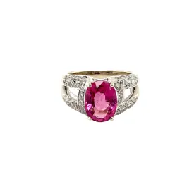 18KW Oval Pink Tourmaline & Diamond Fashion Ring