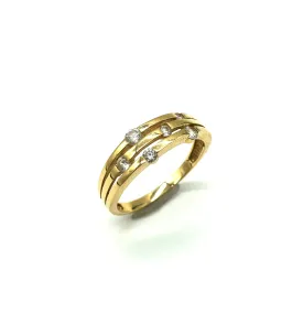 3 Row 14k Gold & CZ Ring