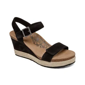 AETREX SYDNEY ESPADRILLE WEDGE BLACK SUEDE