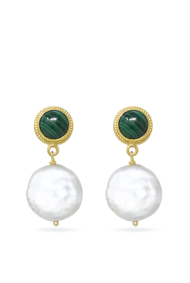 Gold-plated Malachite & Keshi Pearl Earrings