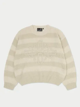 LIGHTWEIGHT STRIPE EMBLEM OVERSIZED KNIT JUMPER - STONE