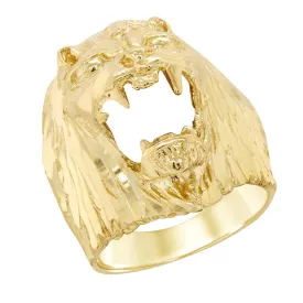 MEN'S YELLOW GOLD LION HEAD FASHION RING