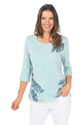 Pacific Tropical Leaf 3/4 Sleeve Knit Top