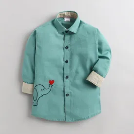 Polka Tots Full Sleeve Shirt Lovely Baby Elephant Character - Green