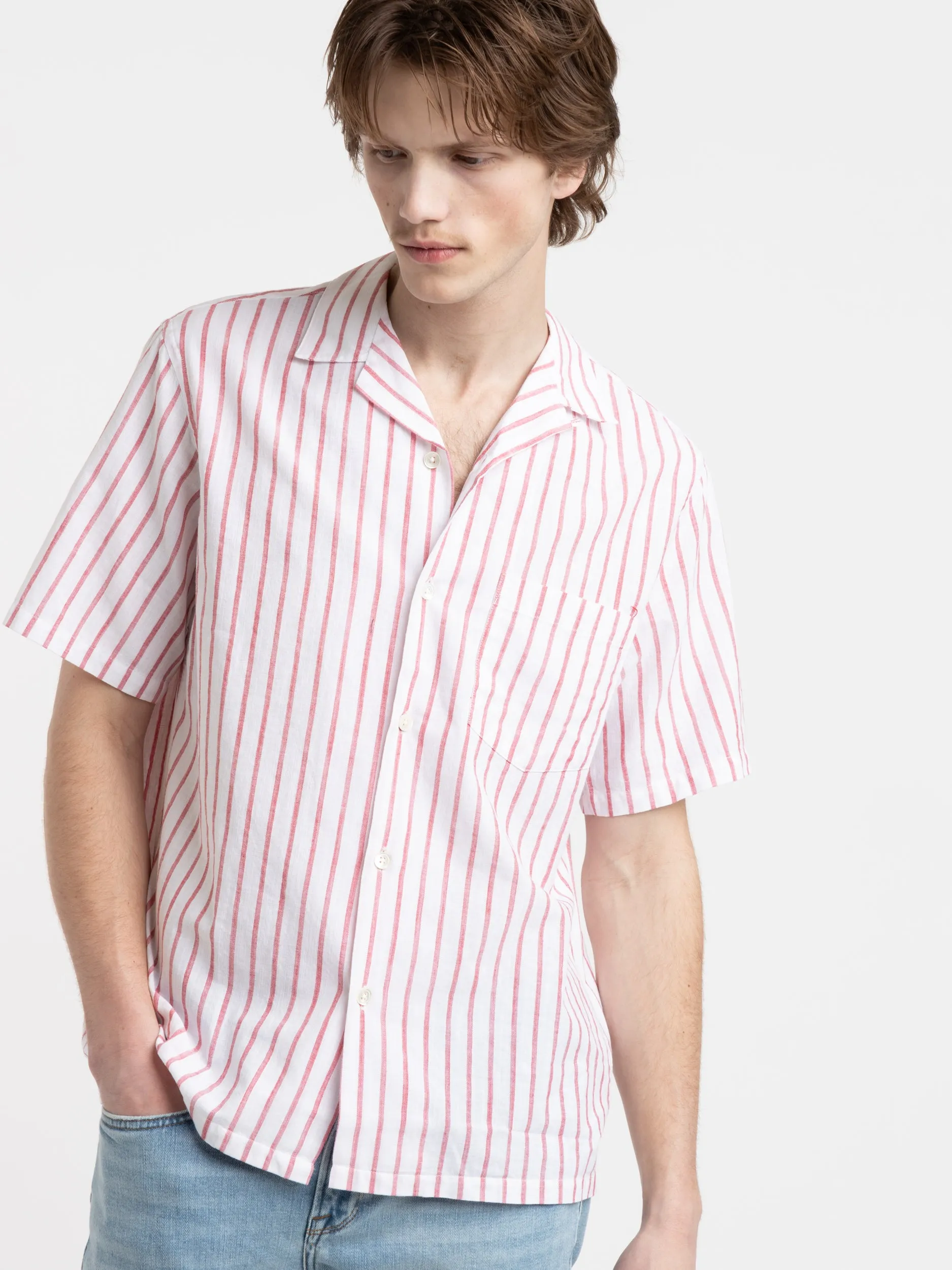 Red Beach Cabin Stripe Shirt